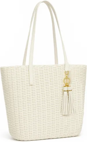 YXILEE Straw Bags For Women | M Size Travel Straw Totes Bag Woven Summer Handmade Shoulder Bag Handbag