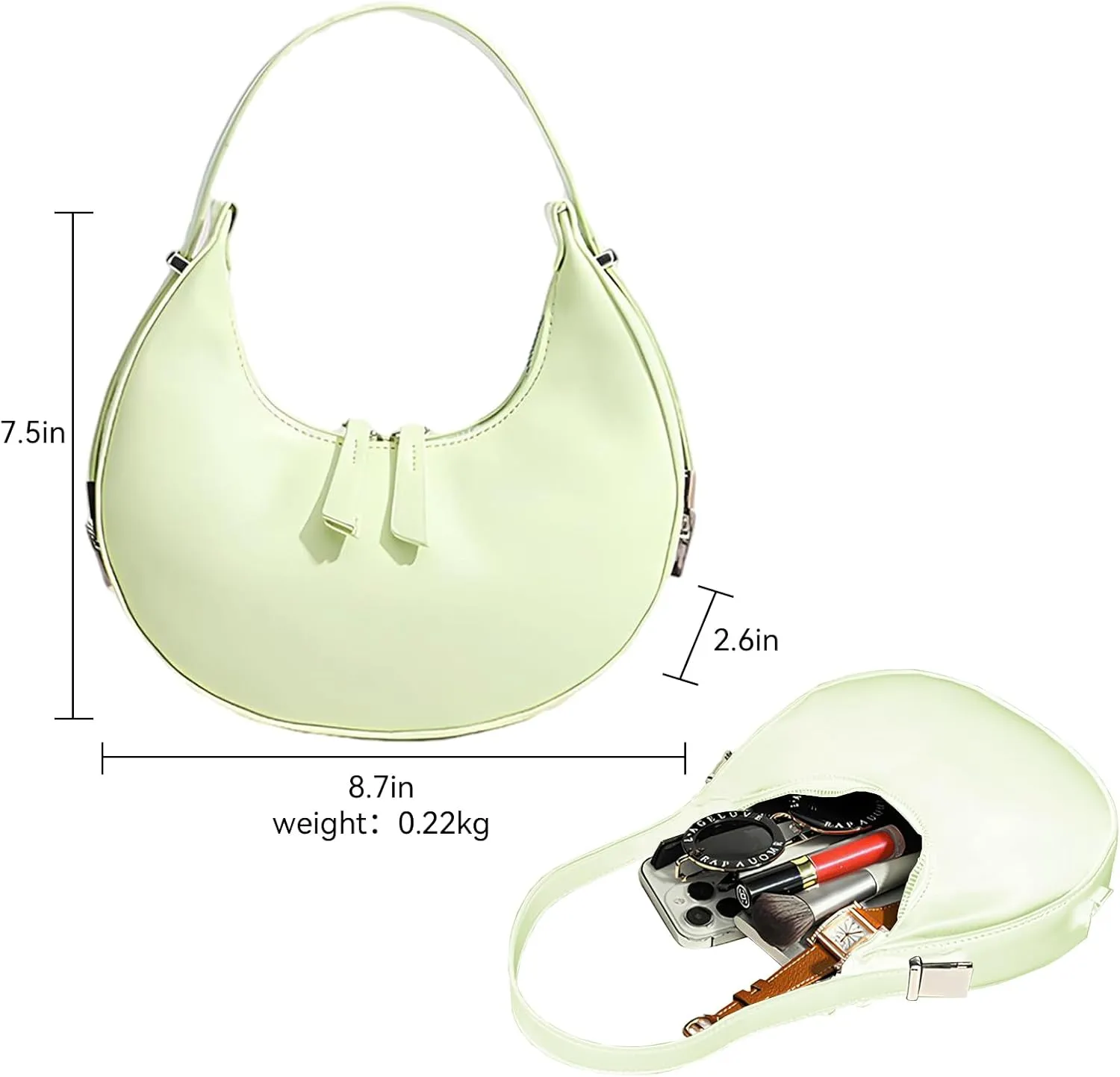 YYW Womens Clutch Purse Shoulder Handbags Crescent Bag Leather Zipper Adjustable Shoulder Strap Hand Bags (Green)