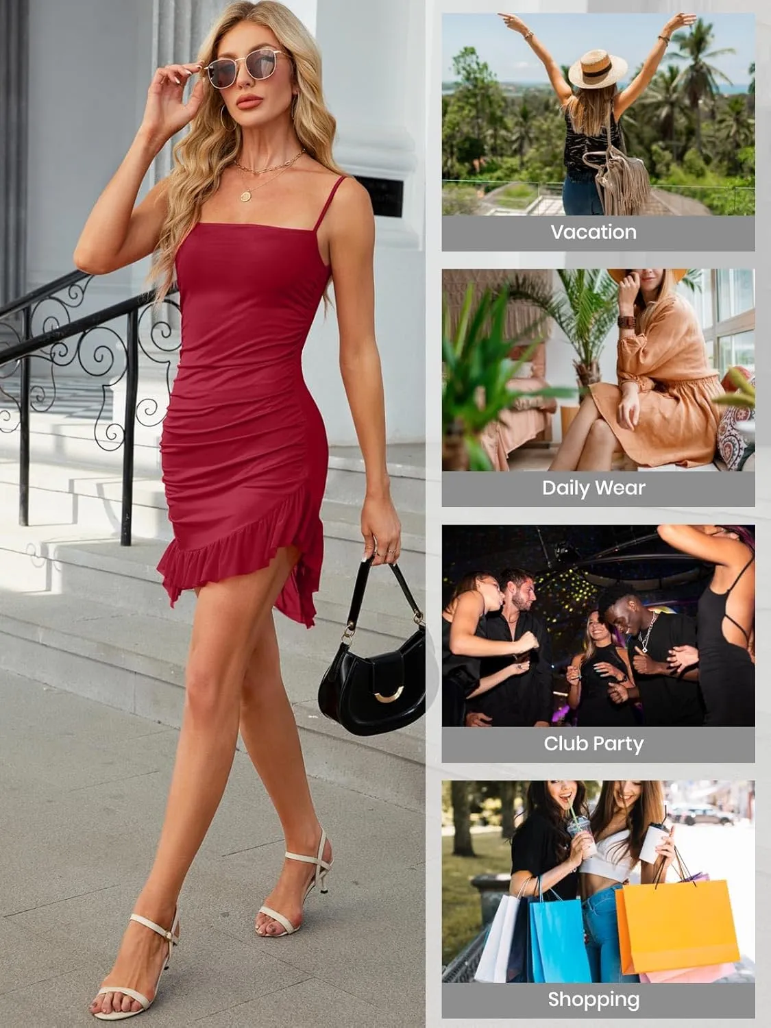 ZANZEA Bodycon Dresses Women Sleeveless Spaghetti Strap Party Dresses Club Sexy Ruffle Hem Mini Dress