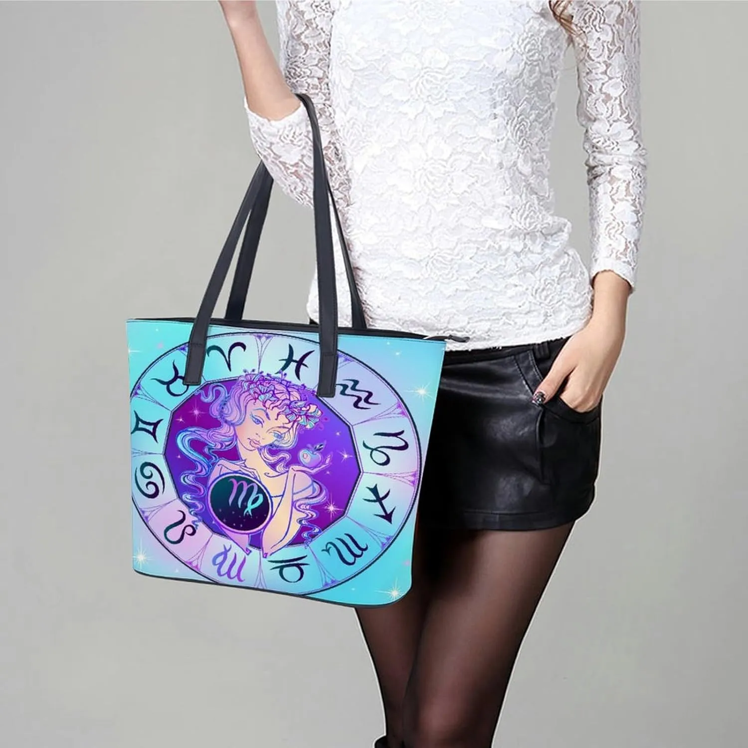 Zodiac Sign Virgo Hobo Handbags With Zipper Large Capacity Satchel Tote Bag Shoulder Bag