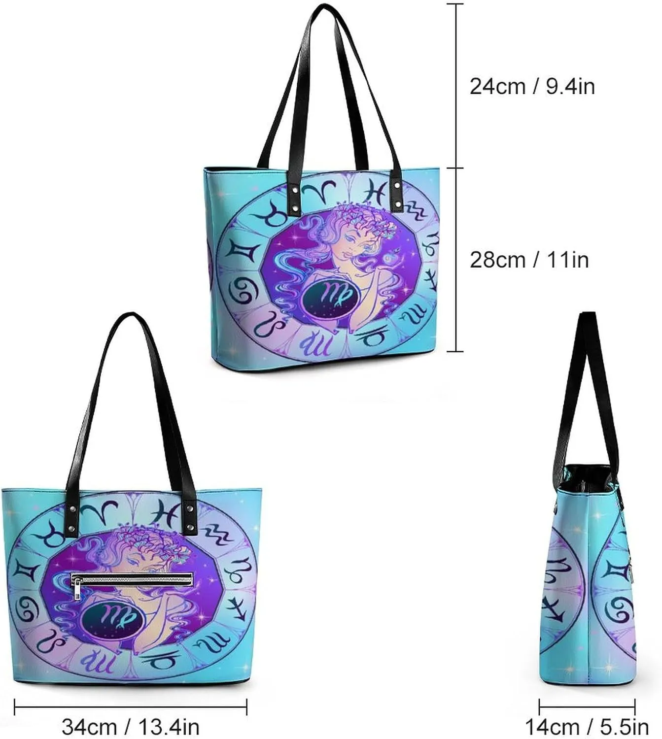 Zodiac Sign Virgo Hobo Handbags With Zipper Large Capacity Satchel Tote Bag Shoulder Bag