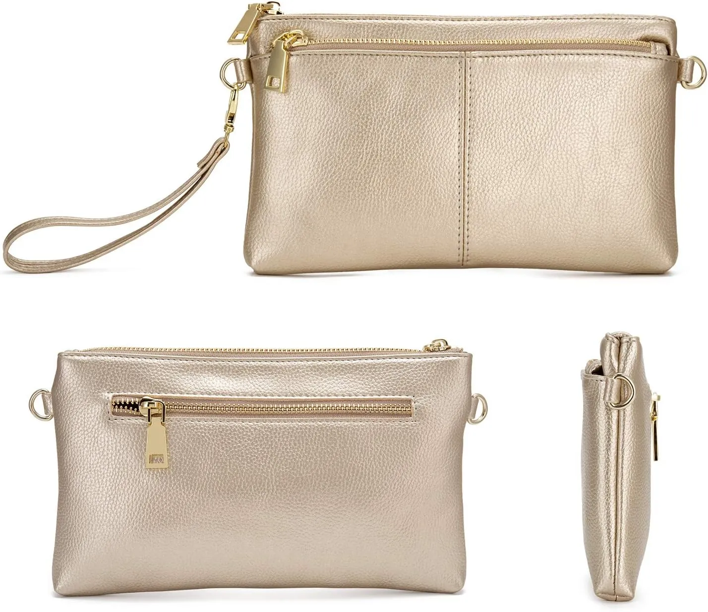 ZOOEASS Triple Zip Small Crossbody Bag Lightweight Purses Vegan Leather Wristlet Clutch, Includes Adjustable Shoulder