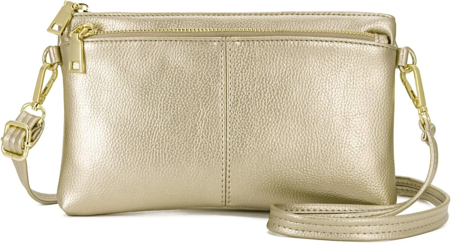 ZOOEASS Triple Zip Small Crossbody Bag Lightweight Purses Vegan Leather Wristlet Clutch, Includes Adjustable Shoulder