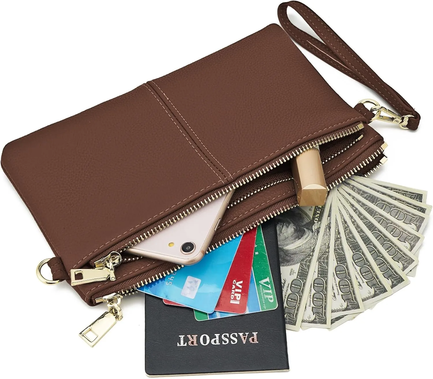 ZOOEASS Triple Zip Small Crossbody Bag Lightweight Purses Vegan Leather Wristlet Clutch, Includes Adjustable Shoulder
