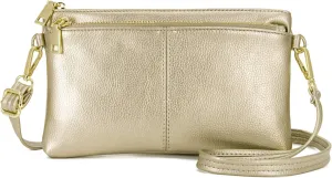 ZOOEASS Triple Zip Small Crossbody Bag Lightweight Purses Vegan Leather Wristlet Clutch, Includes Adjustable Shoulder