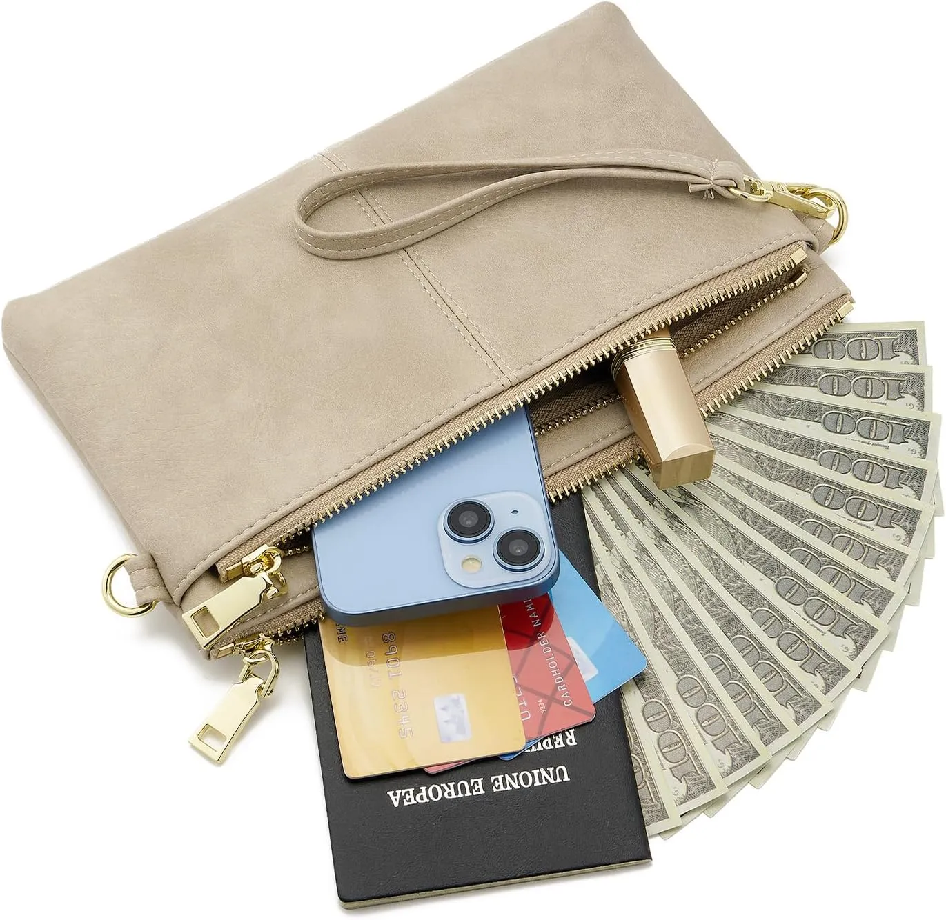 ZOOEASS Triple Zip Small Crossbody Bag Lightweight Purses Vegan Leather Wristlet Clutch, Includes Adjustable Shoulder