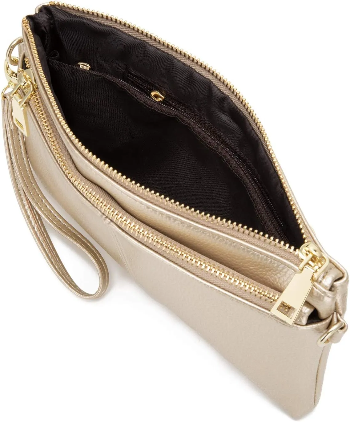 ZOOEASS Triple Zip Small Crossbody Bag Lightweight Purses Vegan Leather Wristlet Clutch, Includes Adjustable Shoulder