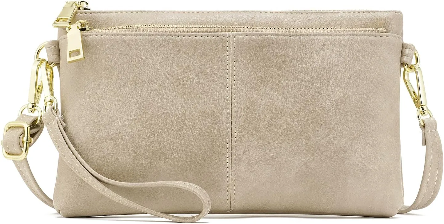 ZOOEASS Triple Zip Small Crossbody Bag Lightweight Purses Vegan Leather Wristlet Clutch, Includes Adjustable Shoulder