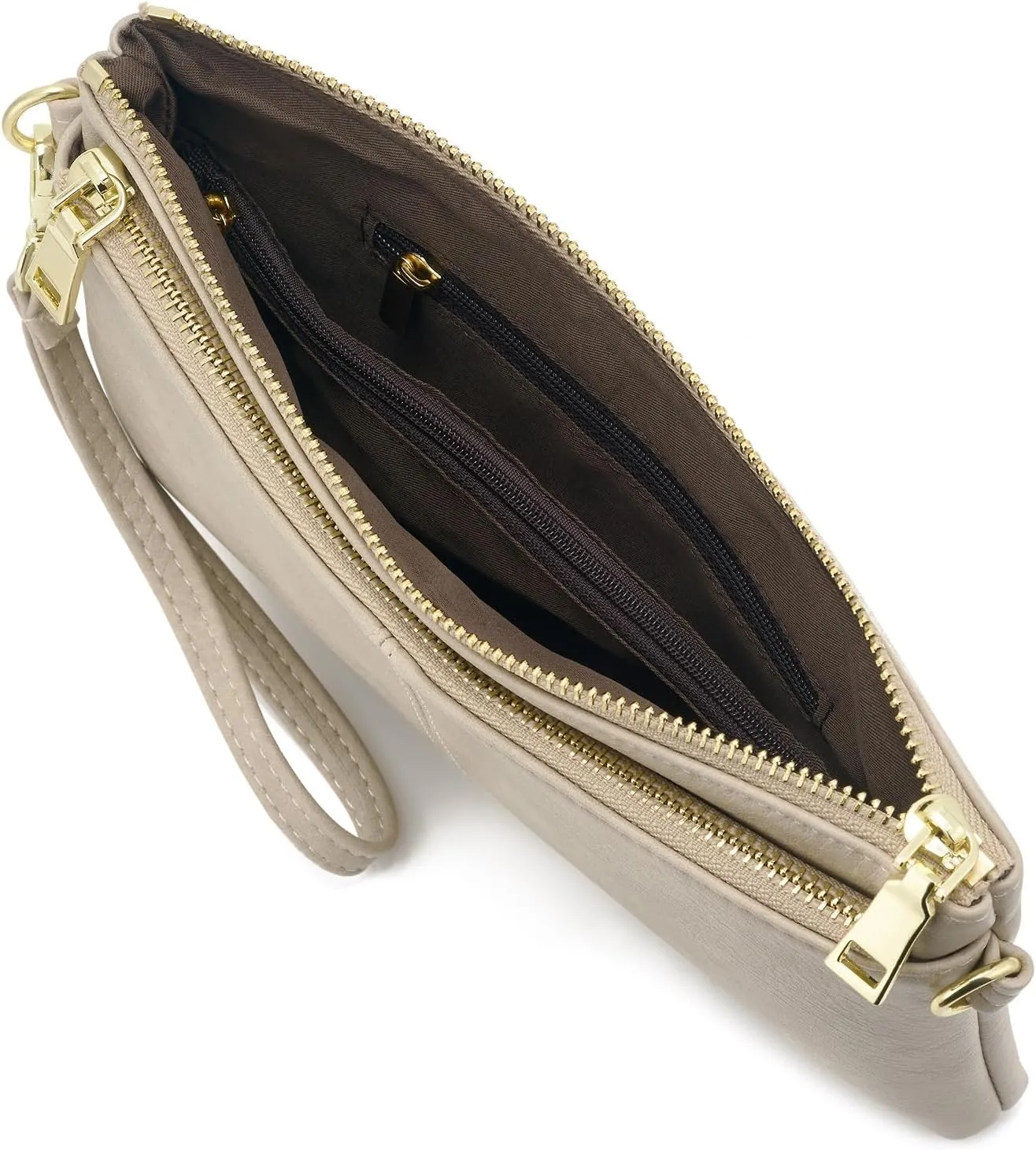 ZOOEASS Triple Zip Small Crossbody Bag Lightweight Purses Vegan Leather Wristlet Clutch, Includes Adjustable Shoulder
