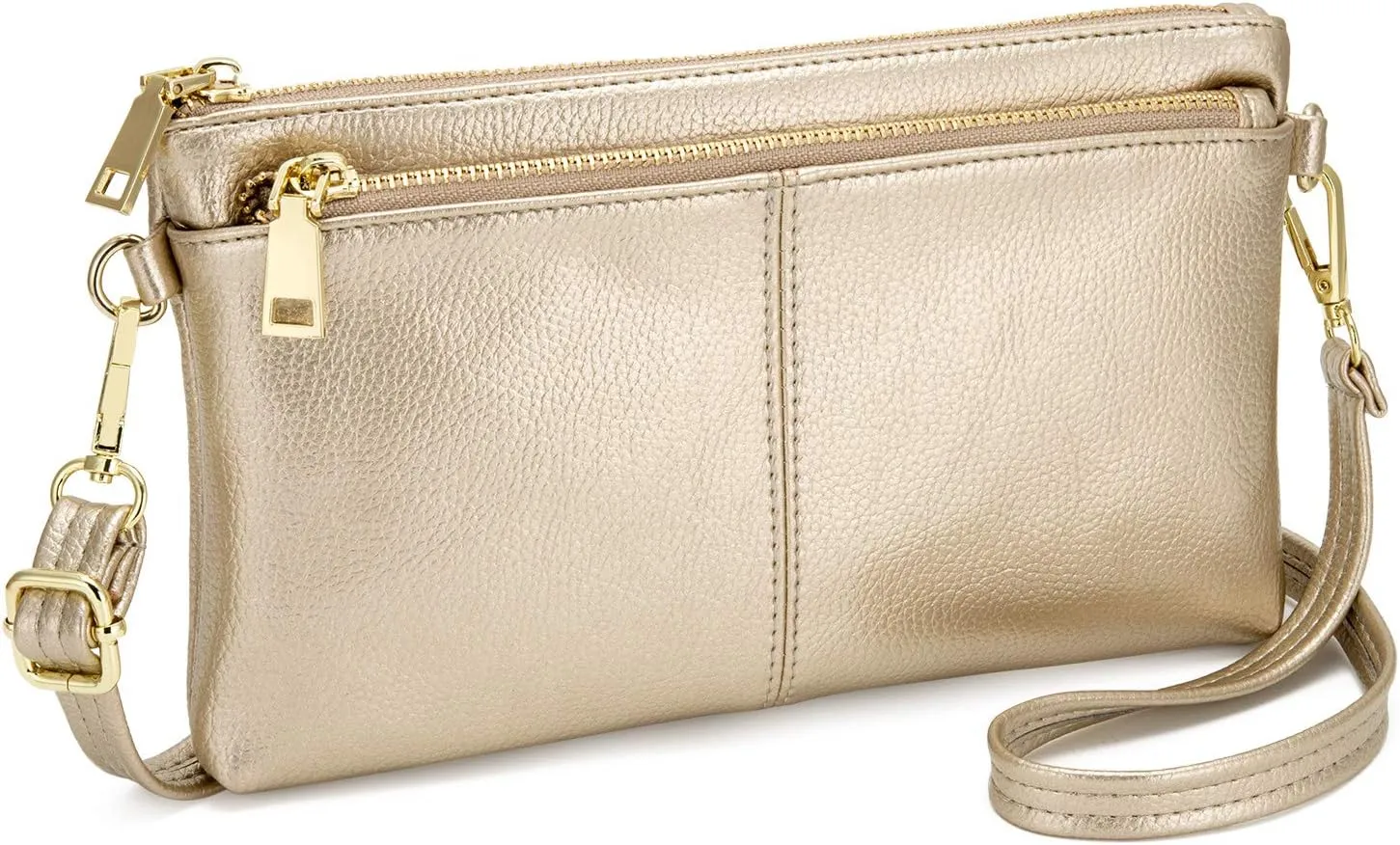 ZOOEASS Triple Zip Small Crossbody Bag Lightweight Purses Vegan Leather Wristlet Clutch, Includes Adjustable Shoulder