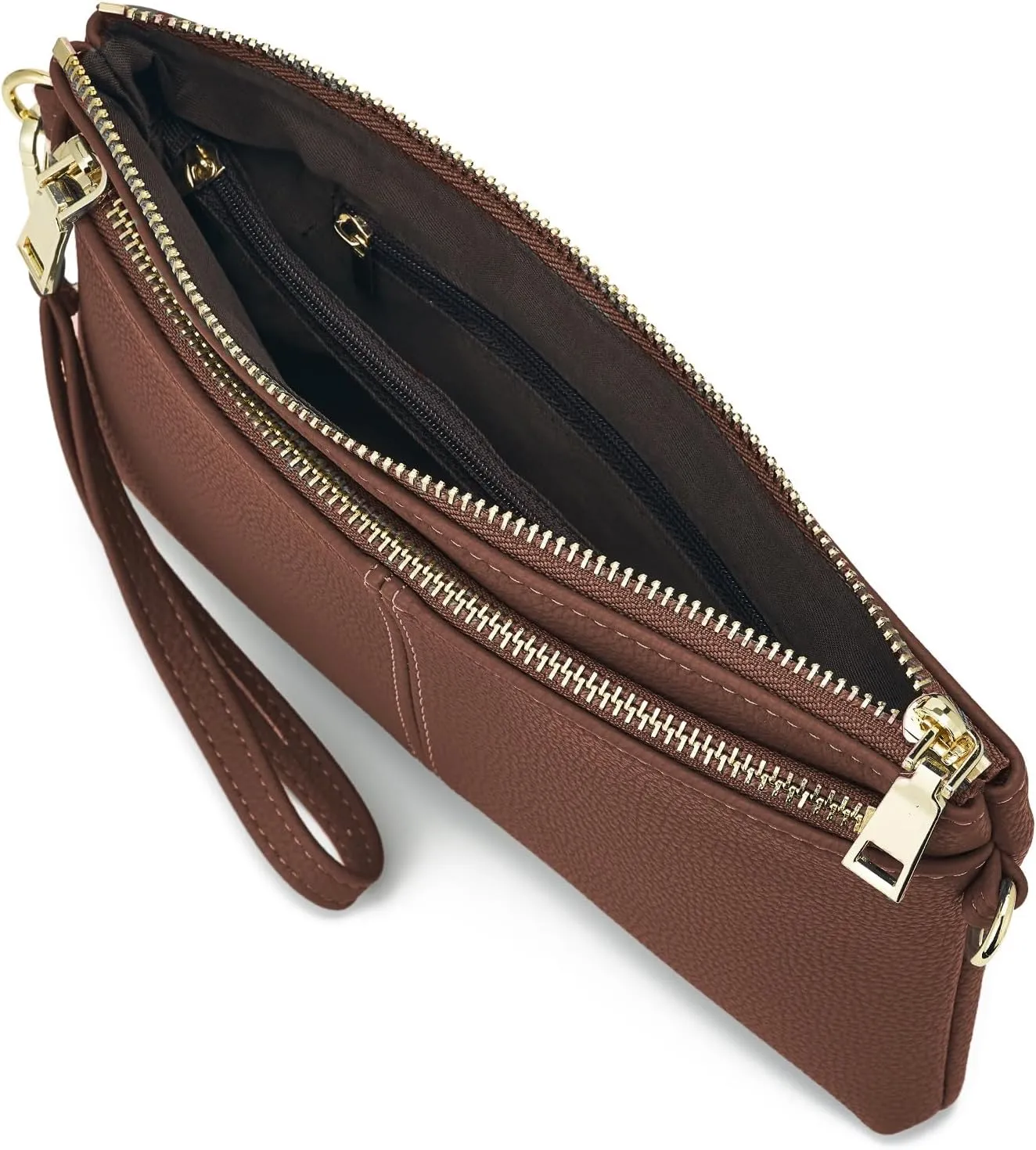 ZOOEASS Triple Zip Small Crossbody Bag Lightweight Purses Vegan Leather Wristlet Clutch, Includes Adjustable Shoulder