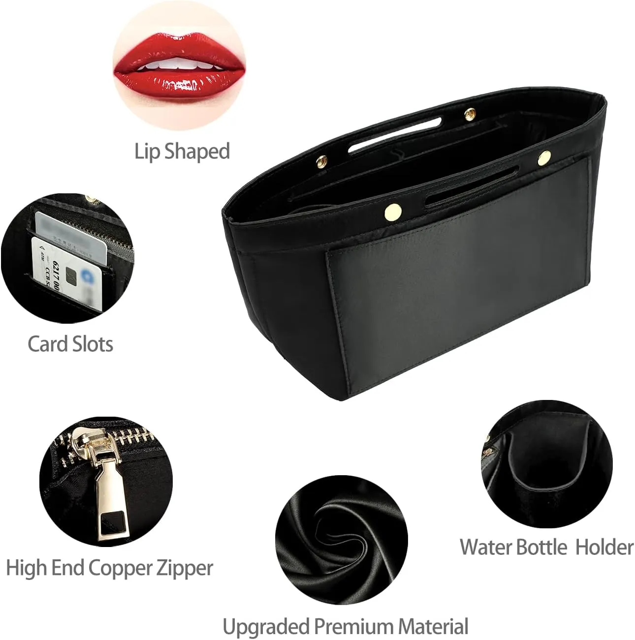 ZTUJO Purse Organizer Insert For Handbag & Tote Shaper,Tote Bag Organizer Insert For Speedy Neverful, 6 Sizes(Slender Large,Silky Black)