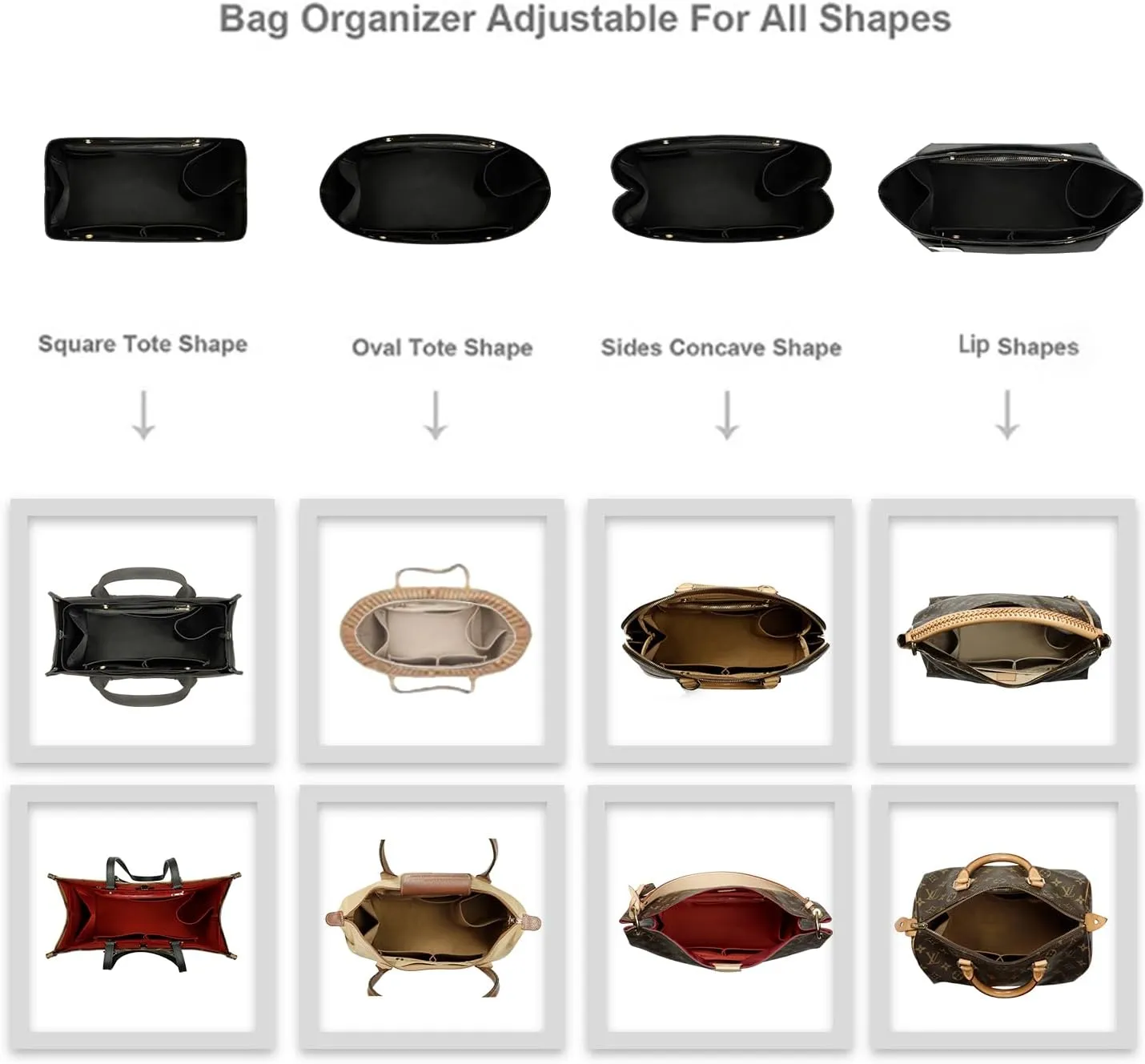 ZTUJO Purse Organizer Insert For Handbag & Tote Shaper,Tote Bag Organizer Insert For Speedy Neverful, 6 Sizes(Slender Large,Silky Black)