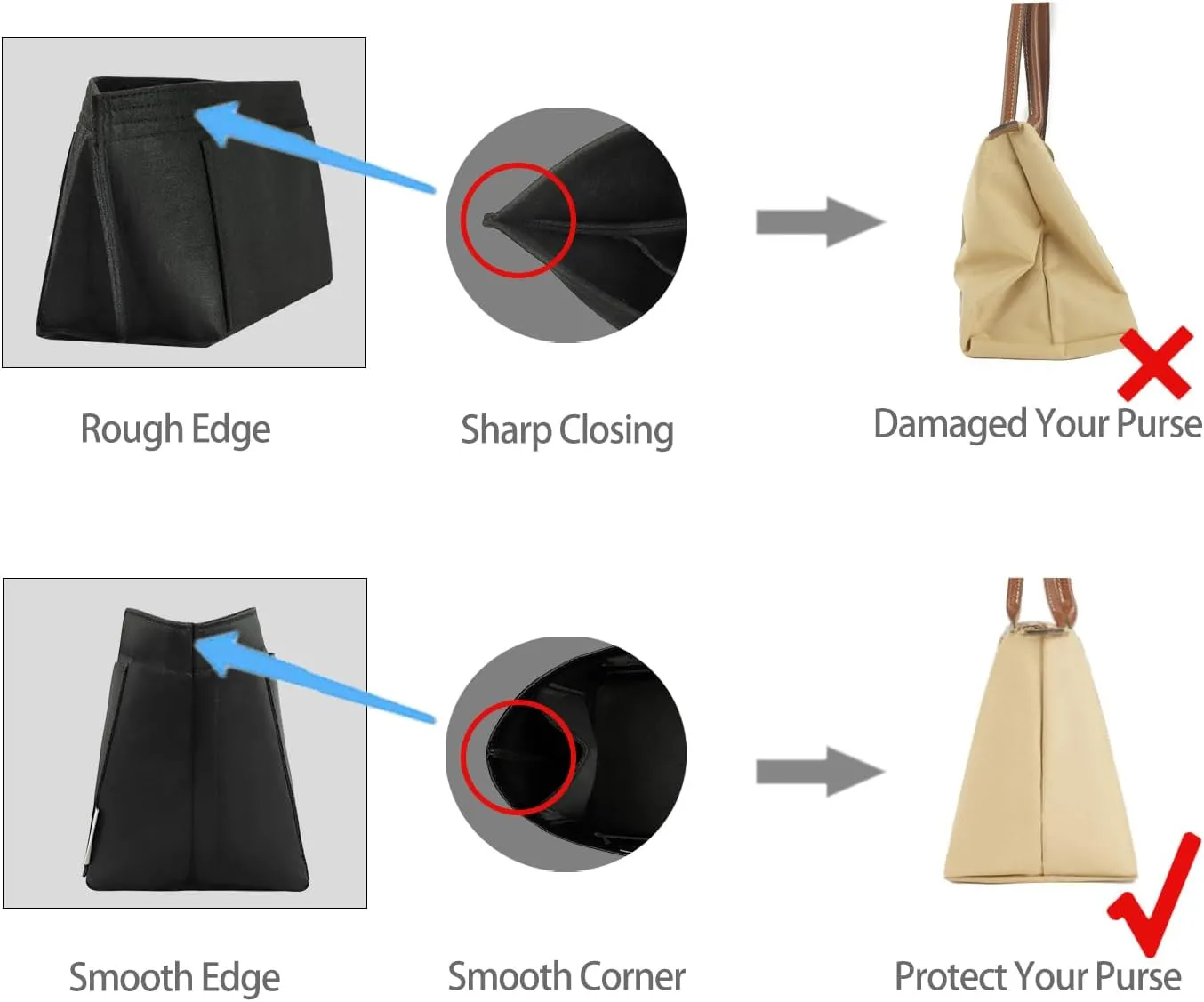 ZTUJO Purse Organizer Insert For Handbag & Tote Shaper,Tote Bag Organizer Insert For Speedy Neverful, 6 Sizes(Slender Large,Silky Black)