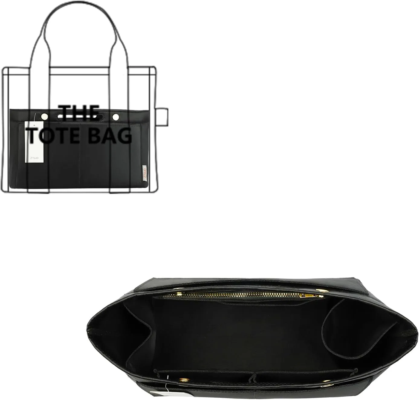 ZTUJO Purse Organizer Insert For Handbag & Tote Shaper,Tote Bag Organizer Insert For Speedy Neverful, 6 Sizes(Slender Large,Silky Black)
