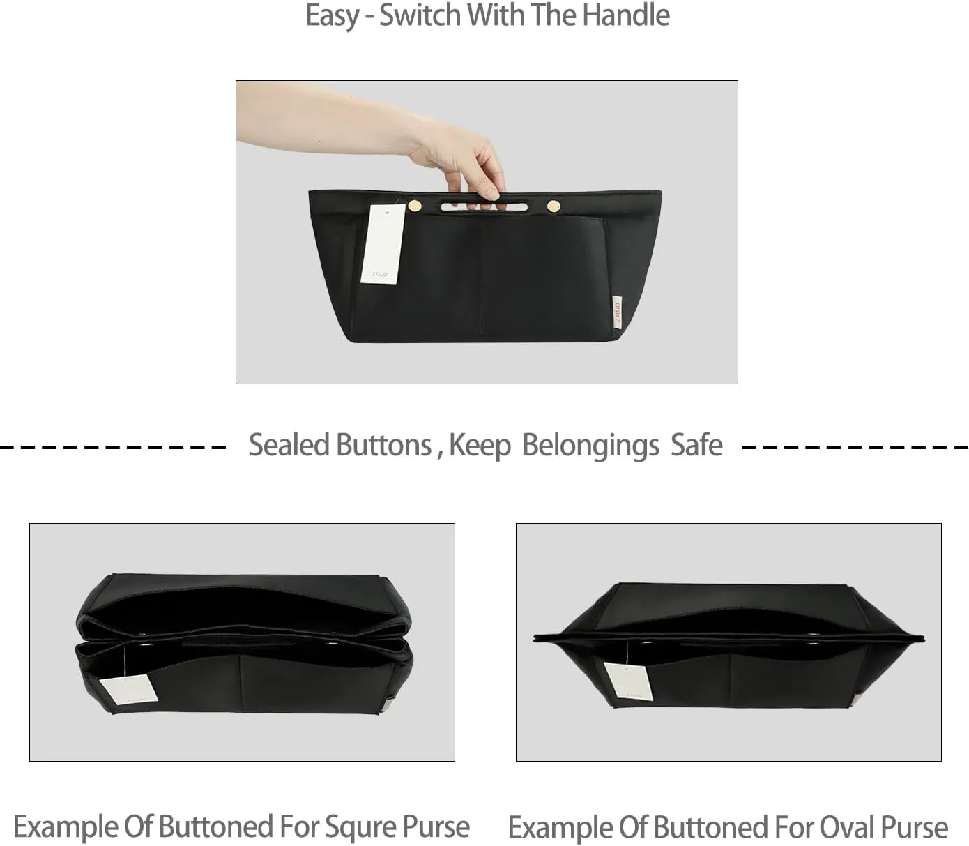 ZTUJO Purse Organizer Insert For Handbag & Tote Shaper,Tote Bag Organizer Insert For Speedy Neverful, 6 Sizes(Slender Large,Silky Black)