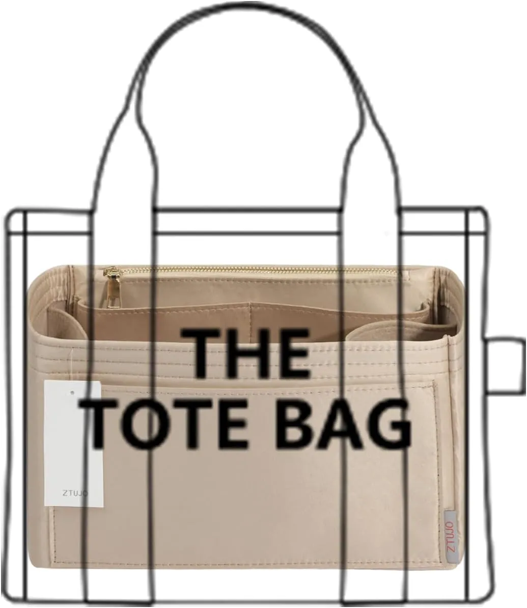 ZTUJO Purse Organizer Insert For Handbags, Silky Touching Bag Organizer Insert With Bottle Holder, Perfect for Speedy, Neverfull, Tote,ONTHEGO,Artsy,Handbag and More (Mini, Silky Beige)